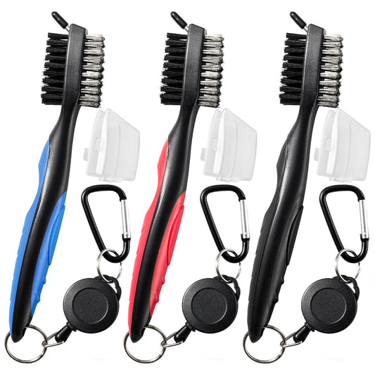 Golf Club Cleaning Brush Set with Retractable Zip Line - 3-Pack Dual-Sided Brush for Deep Groove Cleaning V1107-CS-GEFQGSMS