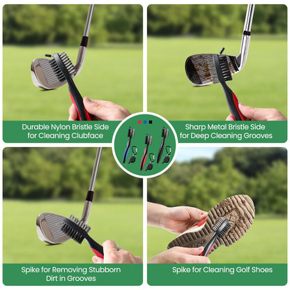 Golf Club Cleaning Brush Set with Retractable Zip Line - 3-Pack Dual-Sided Brush for Deep Groove Cleaning V1107-CS-GEFQGSMS
