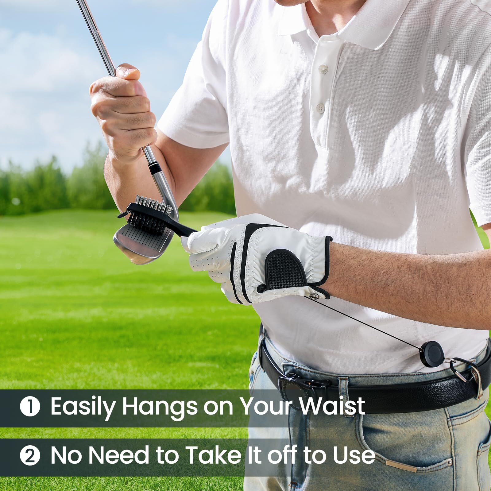 Golf Club Cleaning Brush Set with Retractable Zip Line - 3-Pack Dual-Sided Brush for Deep Groove Cleaning V1107-CS-GEFQGSMS
