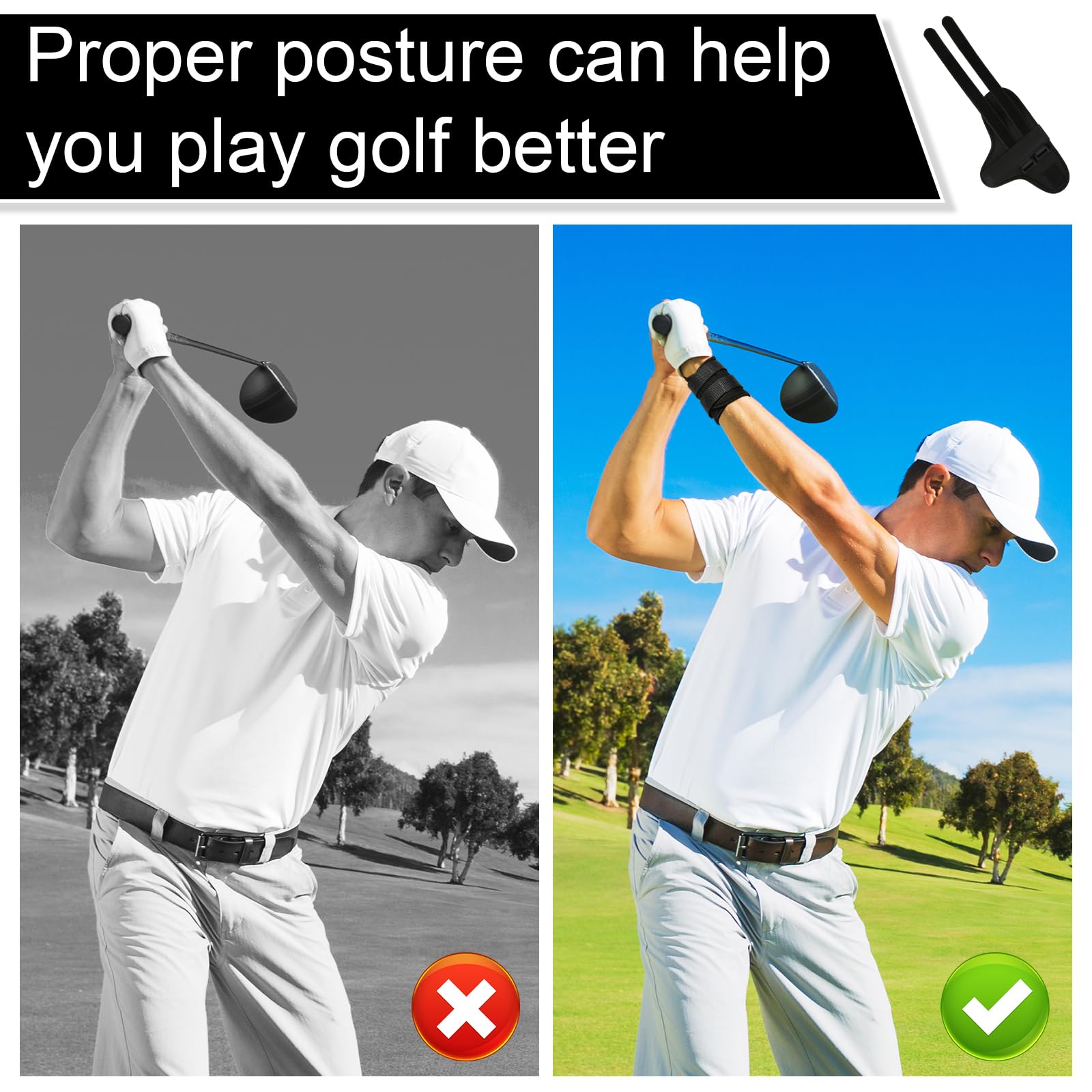 Golf Wrist Alignment Trainer for Home & Range Practice - 2-Pack Adjustable Swing Correction Brace for V1107-CS-GEFQHW