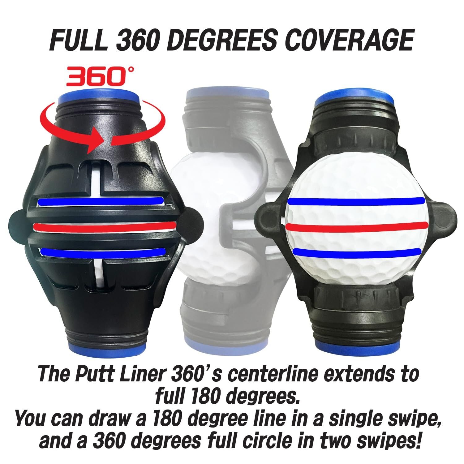 360 degrees Golf Ball Line Marker with 2 Pens - Full Coverage Alignment Tool for Putt, Driver & Irons (Blue) V1107-CS-GEFQHXK