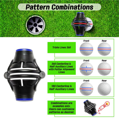 360 degrees Golf Ball Line Marker with 2 Pens - Full Coverage Alignment Tool for Putt, Driver & Irons (Blue) V1107-CS-GEFQHXK