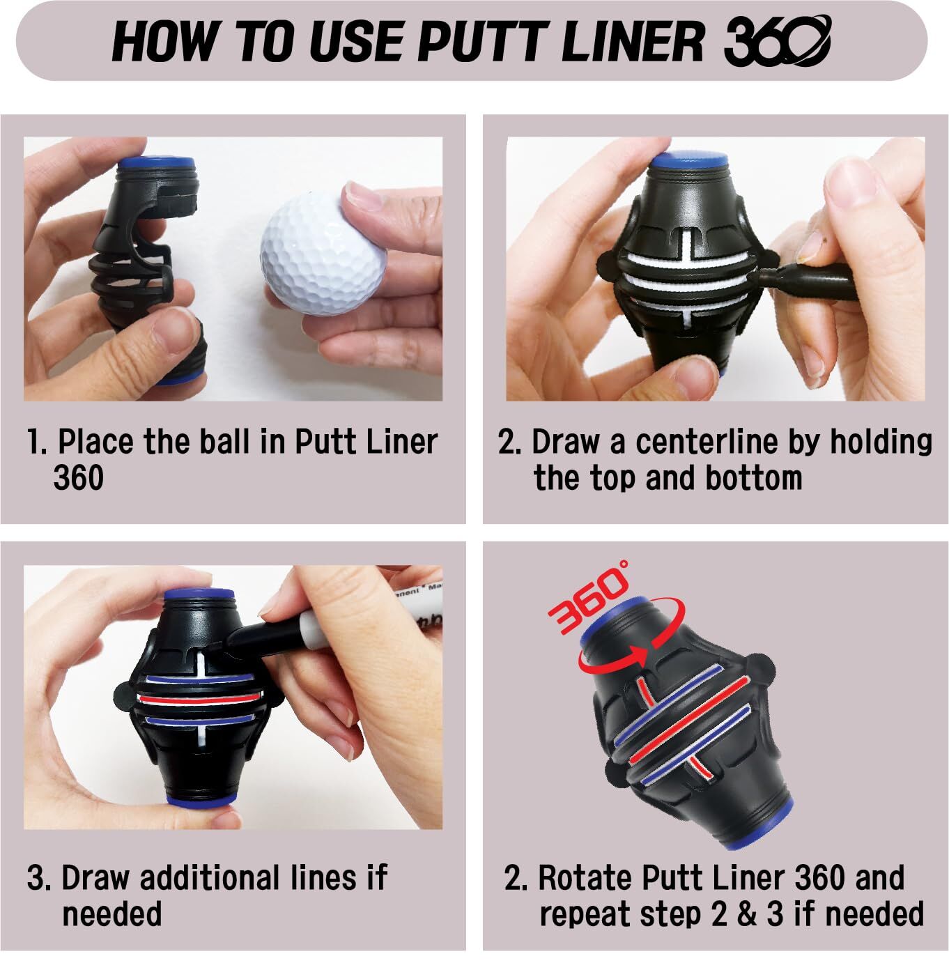 360 degrees Golf Ball Line Marker with 2 Pens - Full Coverage Alignment Tool for Putt, Driver & Irons (Blue) V1107-CS-GEFQHXK