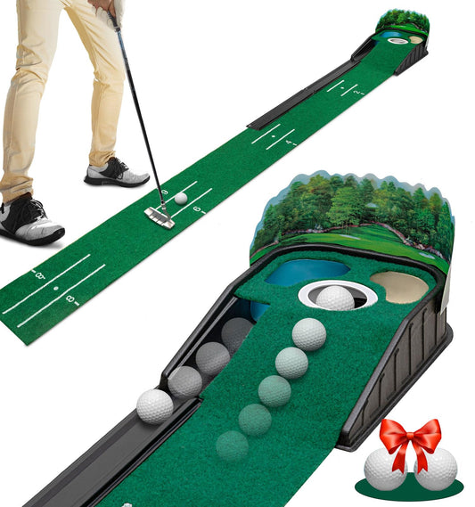 Indoor Golf Putting Green Mat with Ball Return - Realistic 10 mph Speed, Obstacle Training for Home, Office & V1107-CS-GEFQTGLXQ
