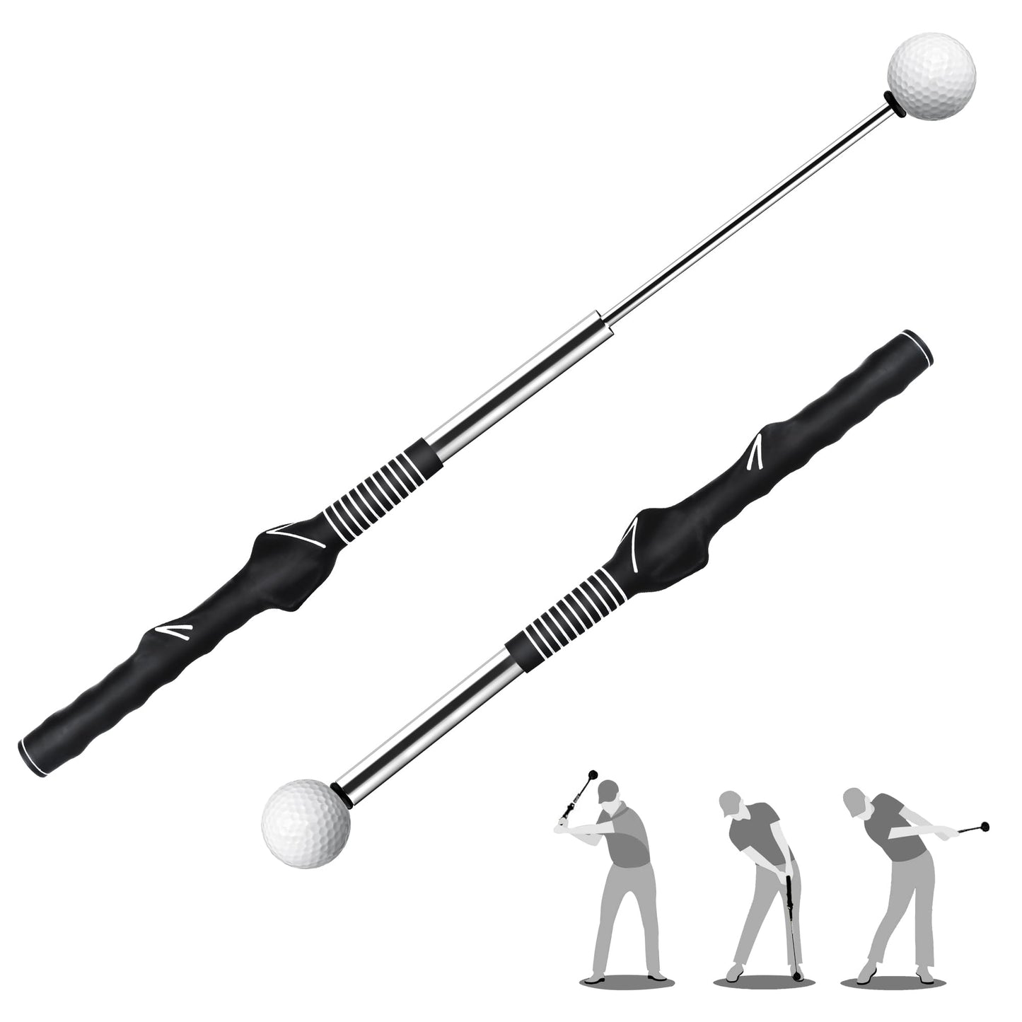 Retractable Golf Swing Trainer with Click Sound - Black Adjustable Tempo Training Aid for Home, Office & V1107-CS-GEFSSHG