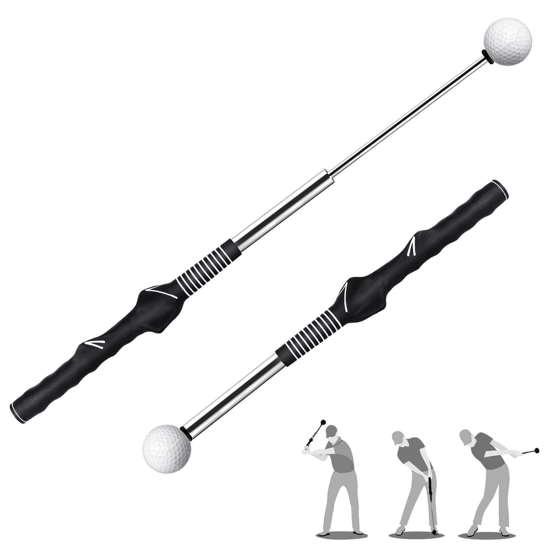 Retractable Golf Swing Trainer with Click Sound - Black Adjustable Tempo Training Aid for Home, Office & V1107-CS-GEFSSHG