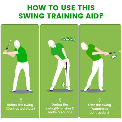 Retractable Golf Swing Trainer with Click Sound - Black Adjustable Tempo Training Aid for Home, Office & V1107-CS-GEFSSHG
