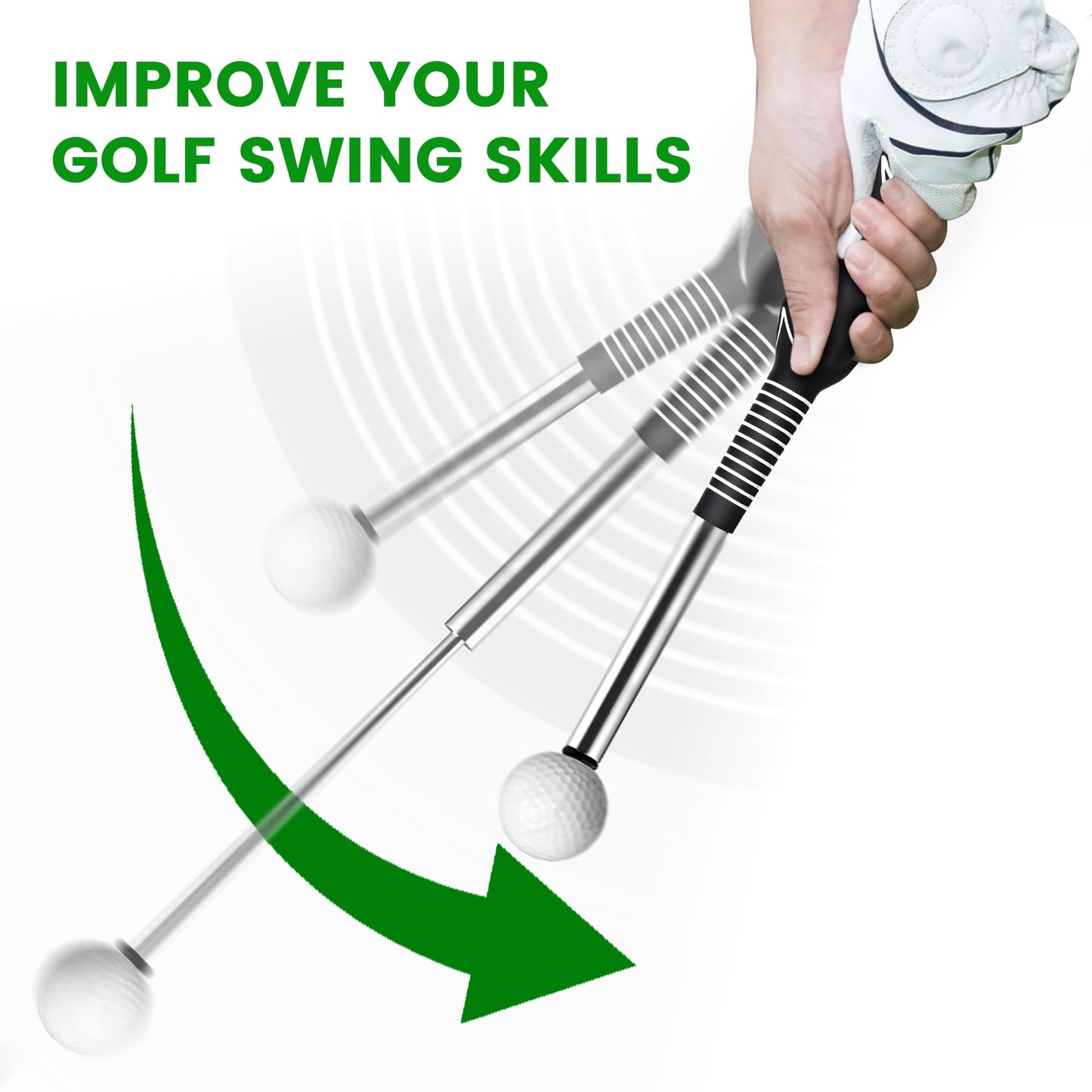 Retractable Golf Swing Trainer with Click Sound - Black Adjustable Tempo Training Aid for Home, Office & V1107-CS-GEFSSHG