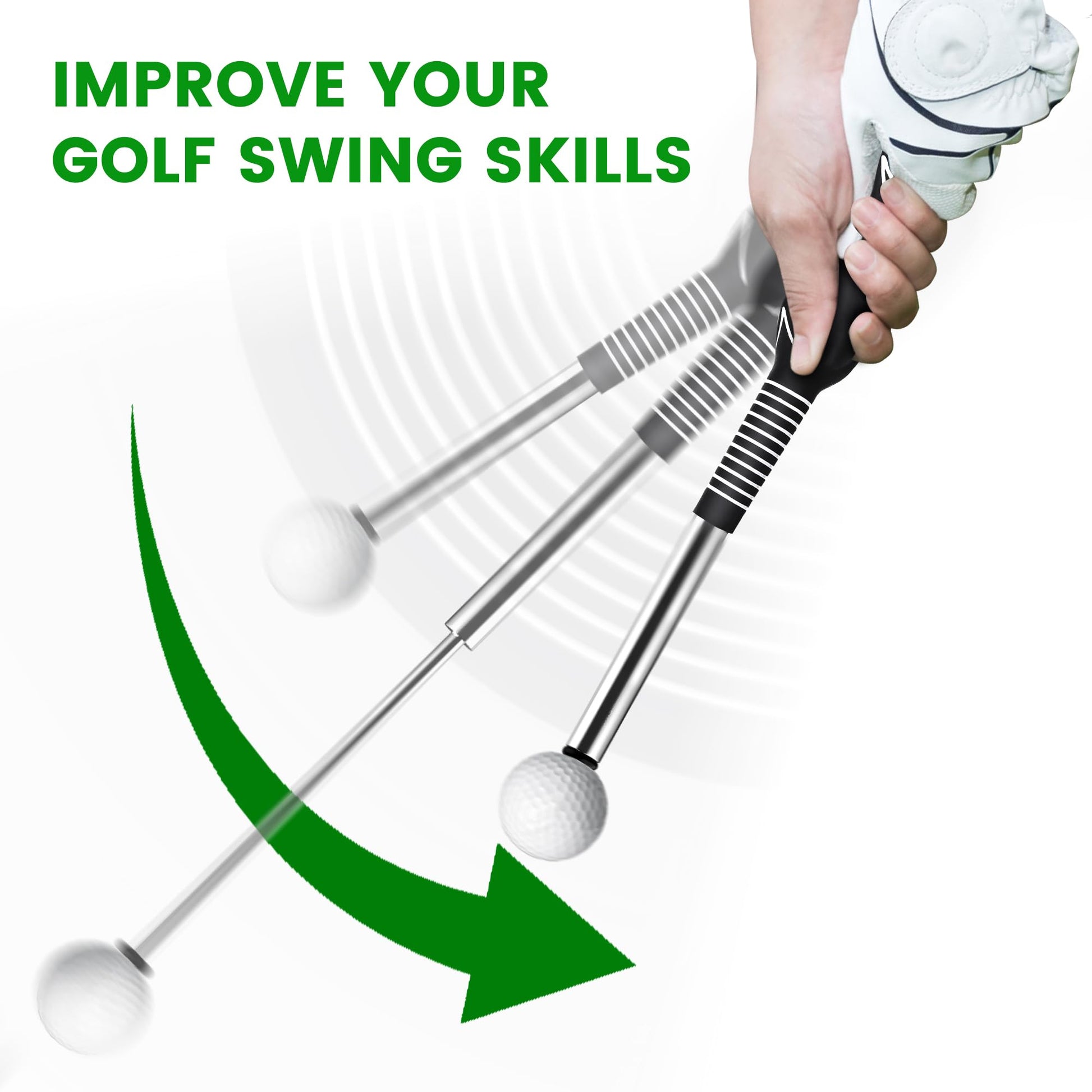 Retractable Golf Swing Trainer with Click Sound - Black Adjustable Tempo Training Aid for Home, Office & V1107-CS-GEFSSHG