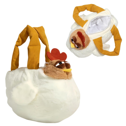 Cute Chicken Plush Handbag - White & Brown Kawaii Animal Tote for Girls & Women | Fun Gift Idea V1107-CS-GGJSTB