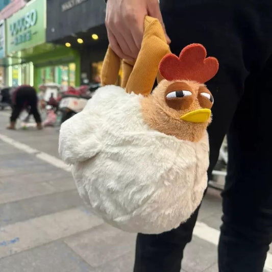 Cute Chicken Plush Handbag - White & Brown Kawaii Animal Tote for Girls & Women | Fun Gift Idea V1107-CS-GGJSTB