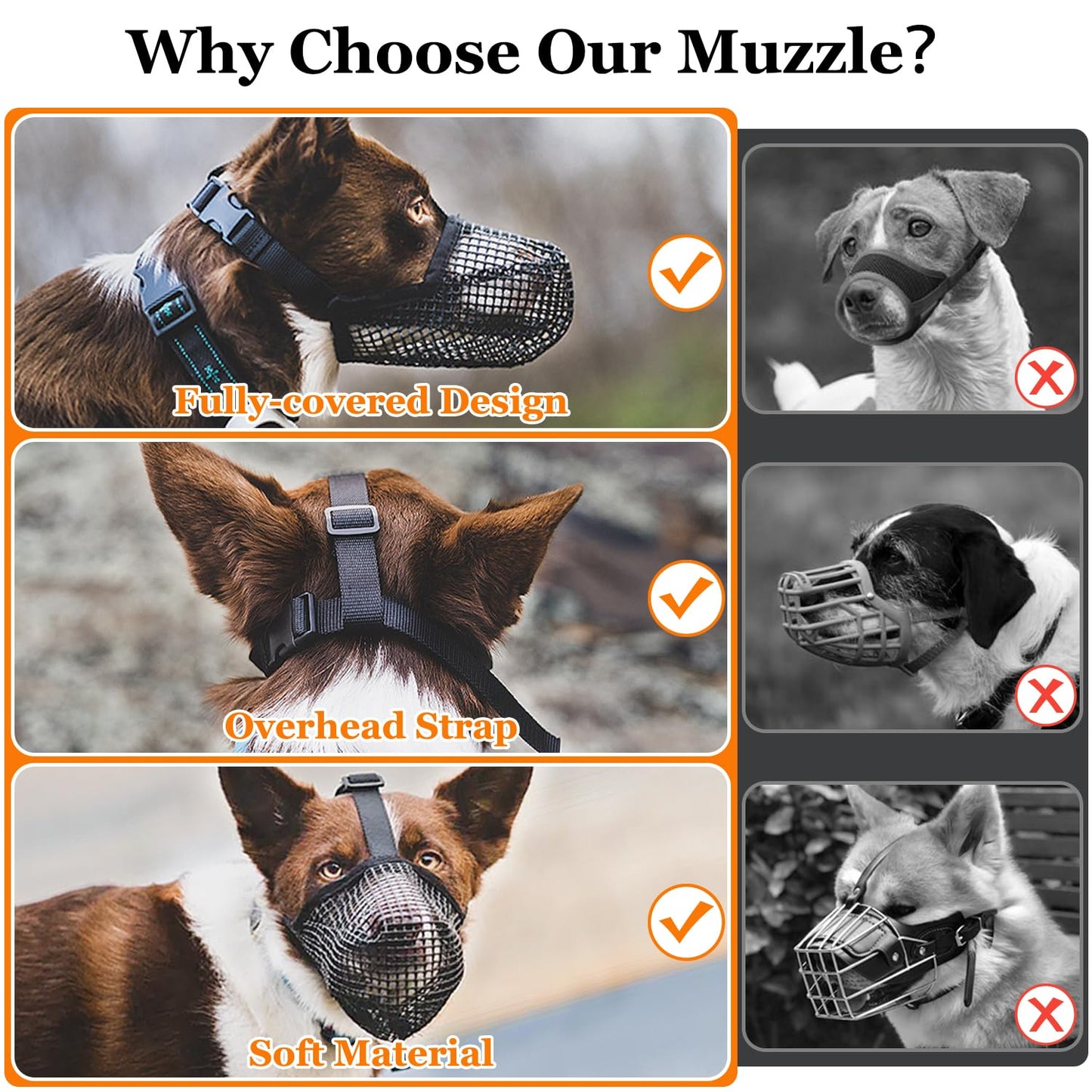 Soft Mesh Dog Muzzle for Small Medium Large Dogs - Breathable Adjustable Anti-Bite Chewing Guard with V1107-CS-GGZTHL