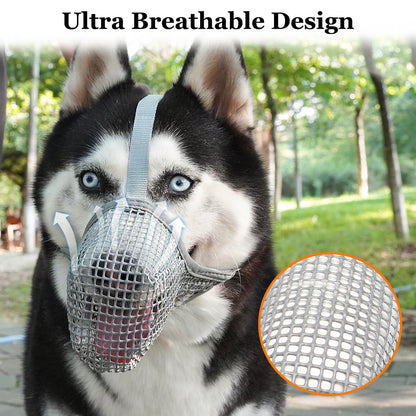 Soft Mesh Dog Muzzle for Small Medium Large Dogs - Breathable Adjustable Anti-Bite Chewing Guard with V1107-CS-GGZTHL