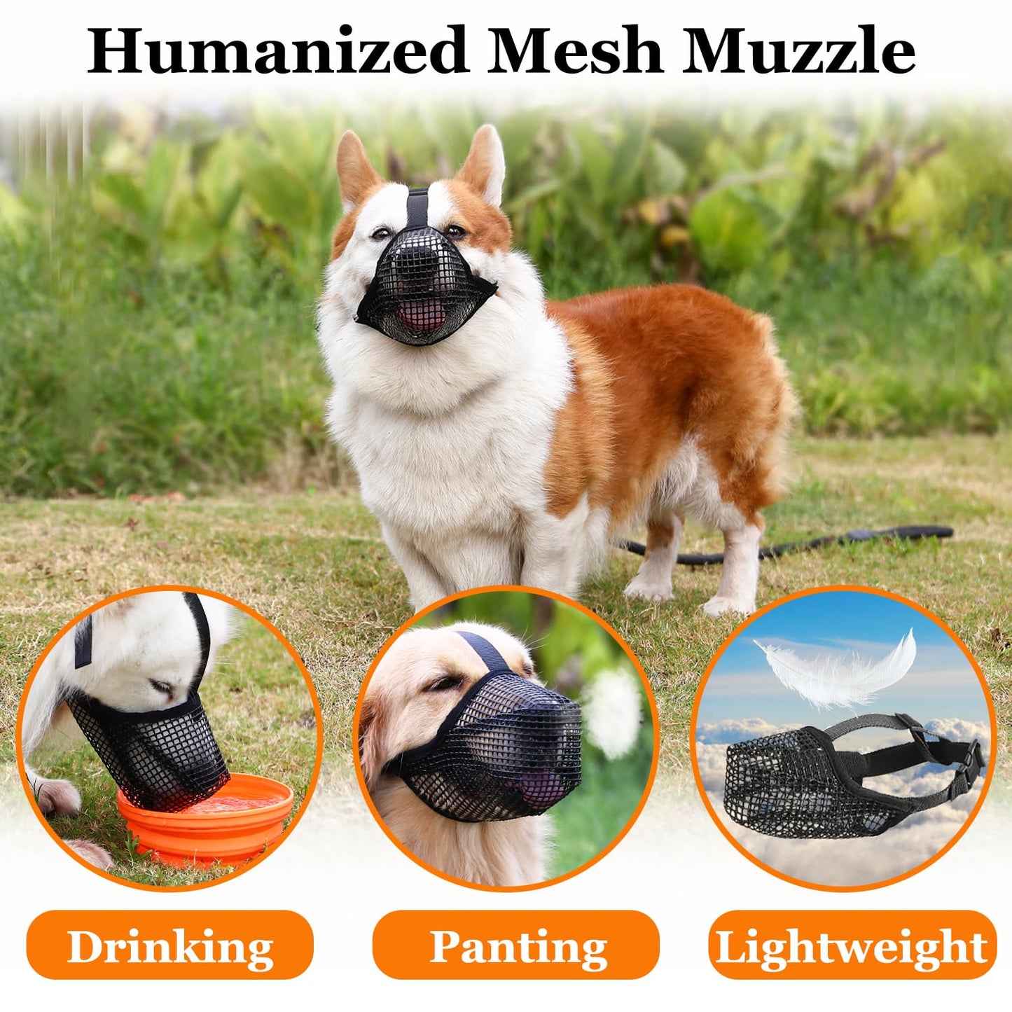 Soft Mesh Dog Muzzle for Small Medium Large Dogs - Breathable Adjustable Anti-Bite Chewing Guard with V1107-CS-GGZTHS