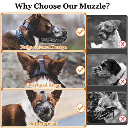 Soft Mesh Dog Muzzle for Small Medium Large Dogs - Breathable Adjustable Anti-Bite Chewing Guard with V1107-CS-GGZTHUL