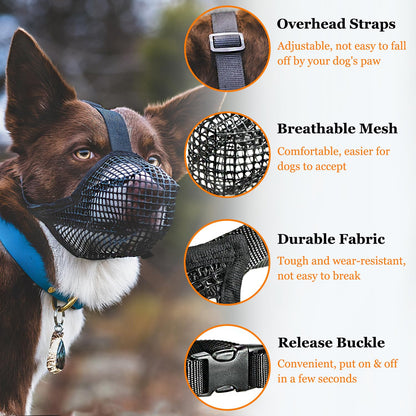 Soft Mesh Dog Muzzle for Small Medium Large Dogs - Breathable Adjustable Anti-Bite Chewing Guard with V1107-CS-GGZTHUM