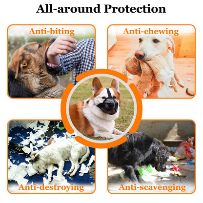 Soft Mesh Dog Muzzle for Small Medium Large Dogs - Breathable Adjustable Anti-Bite Chewing Guard with V1107-CS-GGZTHUM