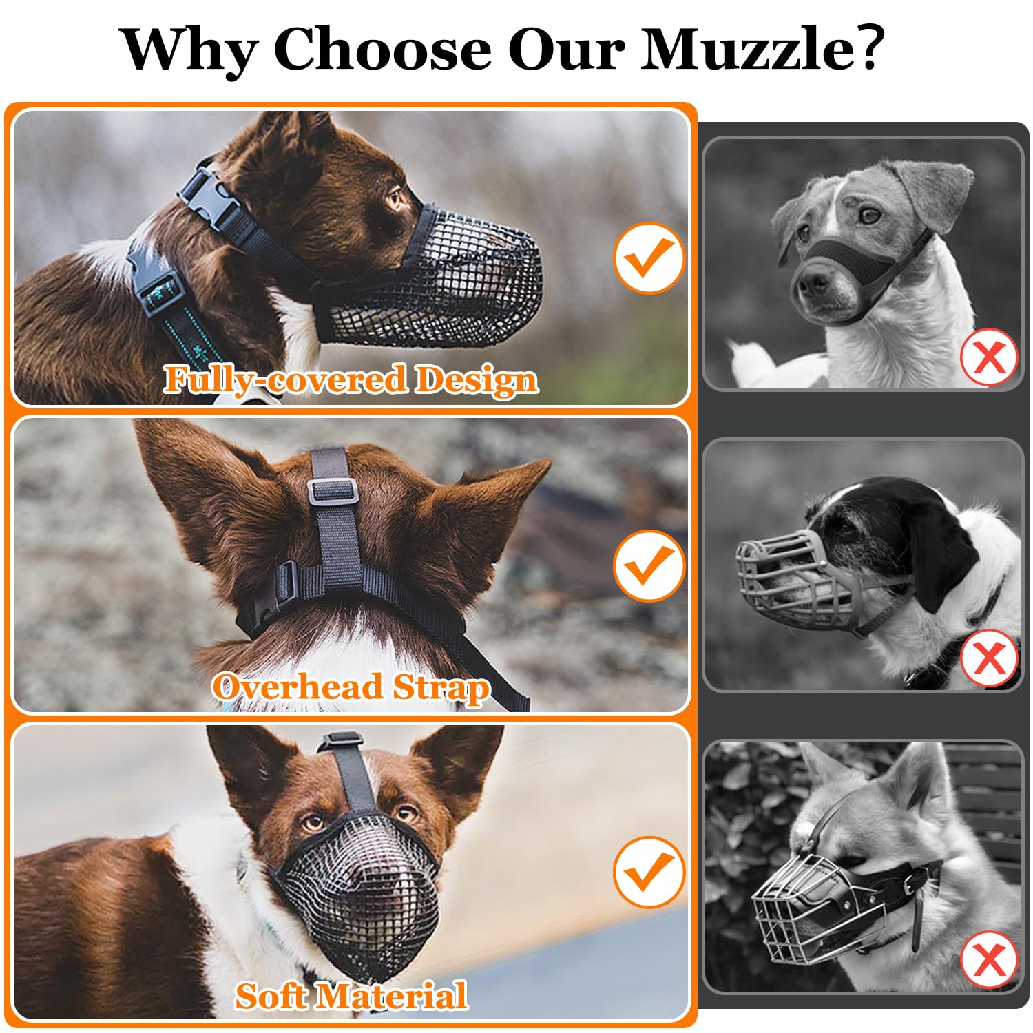 Soft Mesh Dog Muzzle for Small Medium Large Dogs - Breathable Adjustable Anti-Bite Chewing Guard with V1107-CS-GGZTHXL