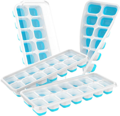 4-Pack Ice Cube Trays with 14-Cavity Design, Flexible Silicone Bases, Removable Lid, Stackable Structure, and V1107-CS-GJBGMJL