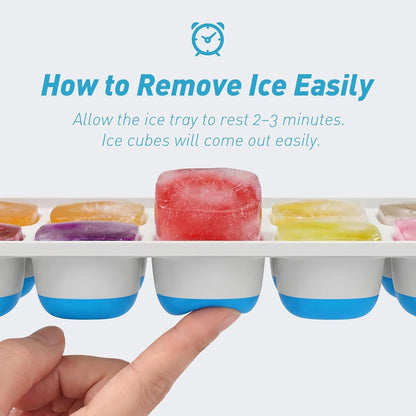 4-Pack Ice Cube Trays with 14-Cavity Design, Flexible Silicone Bases, Removable Lid, Stackable Structure, and V1107-CS-GJBGMJL