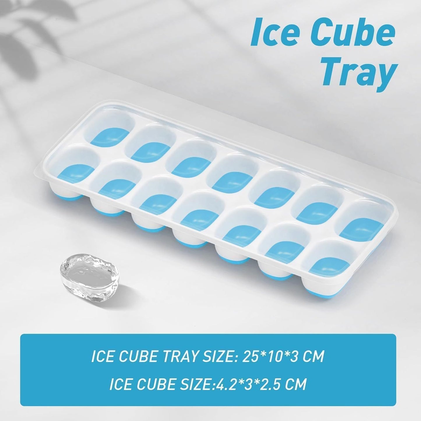 4-Pack Ice Cube Trays with 14-Cavity Design, Flexible Silicone Bases, Removable Lid, Stackable Structure, and V1107-CS-GJBGMJL
