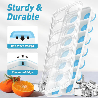 4-Pack Ice Cube Trays with 14-Cavity Design, Flexible Silicone Bases, Removable Lid, Stackable Structure, and V1107-CS-GJBGMJL