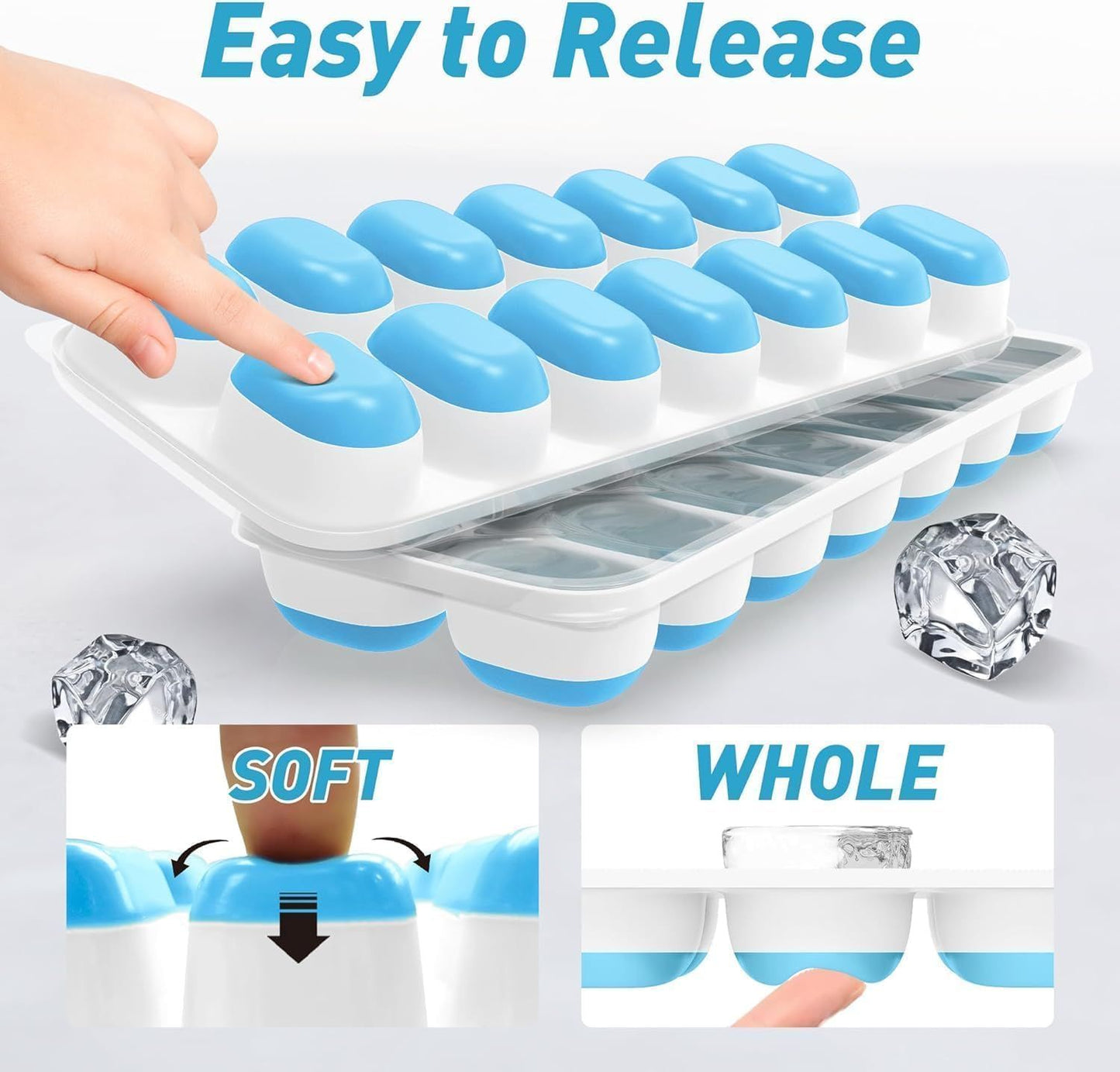 4-Pack Ice Cube Trays with 14-Cavity Design, Flexible Silicone Bases, Removable Lid, Stackable Structure, and V1107-CS-GJBGMJL