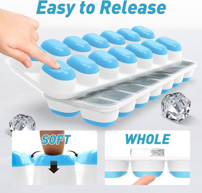 4-Pack Ice Cube Trays with 14-Cavity Design, Flexible Silicone Bases, Removable Lid, Stackable Structure, and V1107-CS-GJBGMJL