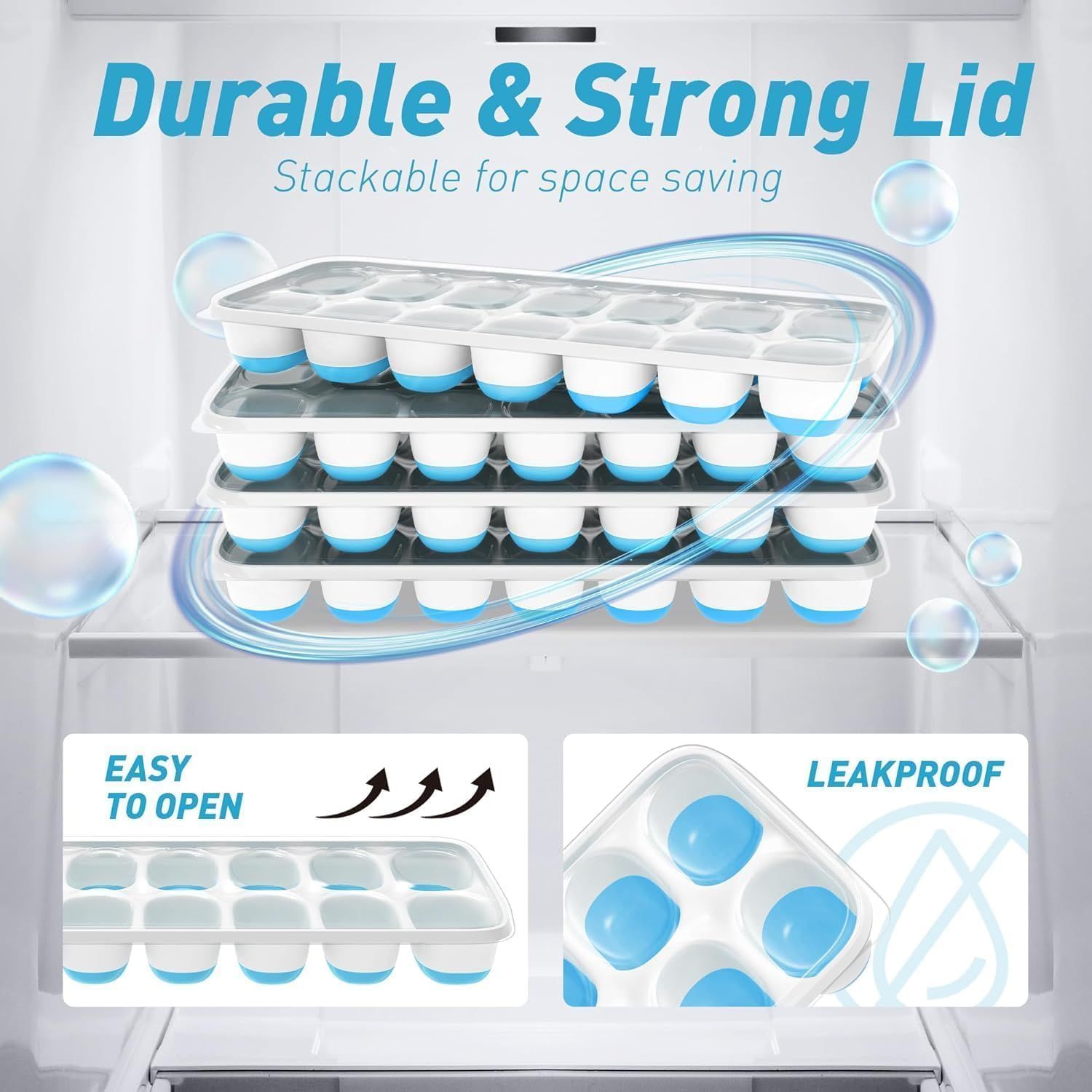 4-Pack Ice Cube Trays with 14-Cavity Design, Flexible Silicone Bases, Removable Lid, Stackable Structure, and V1107-CS-GJBGMJL