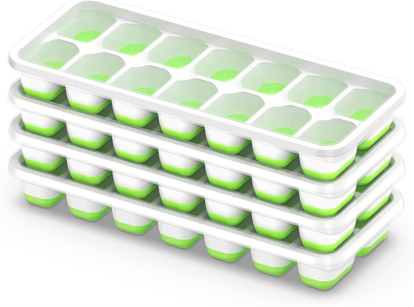 4-Pack Ice Cube Trays with 14-Cavity Design, Flexible Silicone Bases, Removable Lid, Stackable Structure, and V1107-CS-GJBGMJLV