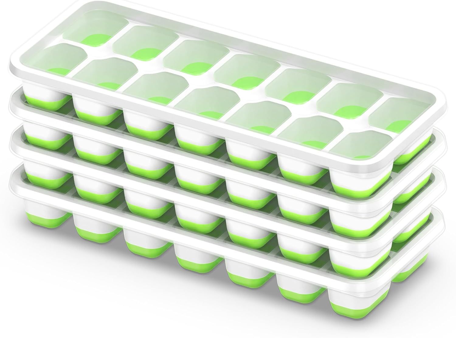 4-Pack Ice Cube Trays with 14-Cavity Design, Flexible Silicone Bases, Removable Lid, Stackable Structure, and V1107-CS-GJBGMJLV