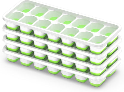 4-Pack Ice Cube Trays with 14-Cavity Design, Flexible Silicone Bases, Removable Lid, Stackable Structure, and V1107-CS-GJBGMJLV