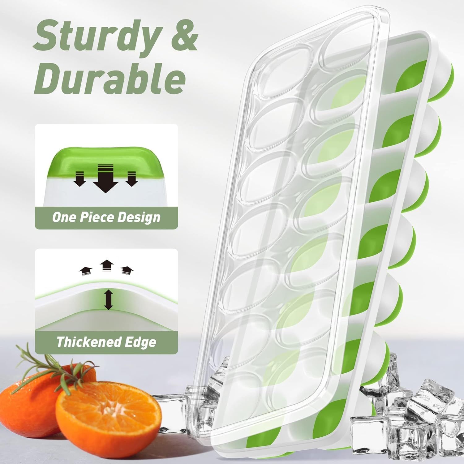 4-Pack Ice Cube Trays with 14-Cavity Design, Flexible Silicone Bases, Removable Lid, Stackable Structure, and V1107-CS-GJBGMJLV