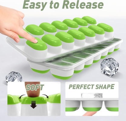 4-Pack Ice Cube Trays with 14-Cavity Design, Flexible Silicone Bases, Removable Lid, Stackable Structure, and V1107-CS-GJBGMJLV