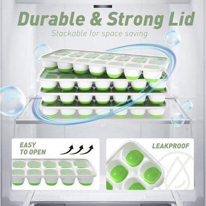 4-Pack Ice Cube Trays with 14-Cavity Design, Flexible Silicone Bases, Removable Lid, Stackable Structure, and V1107-CS-GJBGMJLV