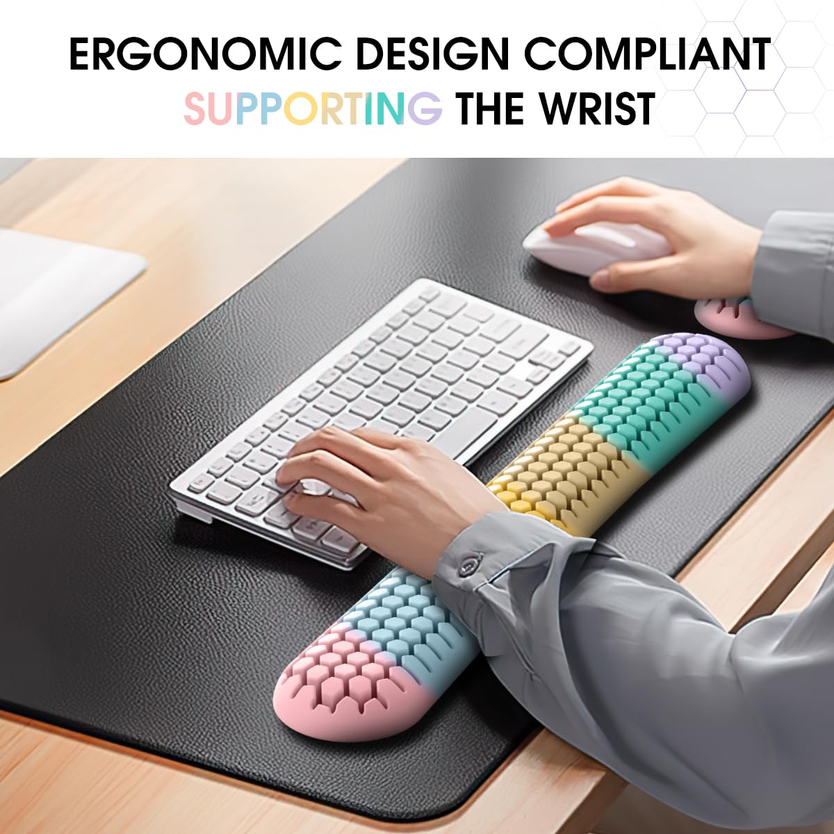 Ergonomic Silicone Wrist Rest Set - Keyboard & Mouse Support Pad with Honeycomb Design for Office, Gaming, V1107-CS-GJJPST