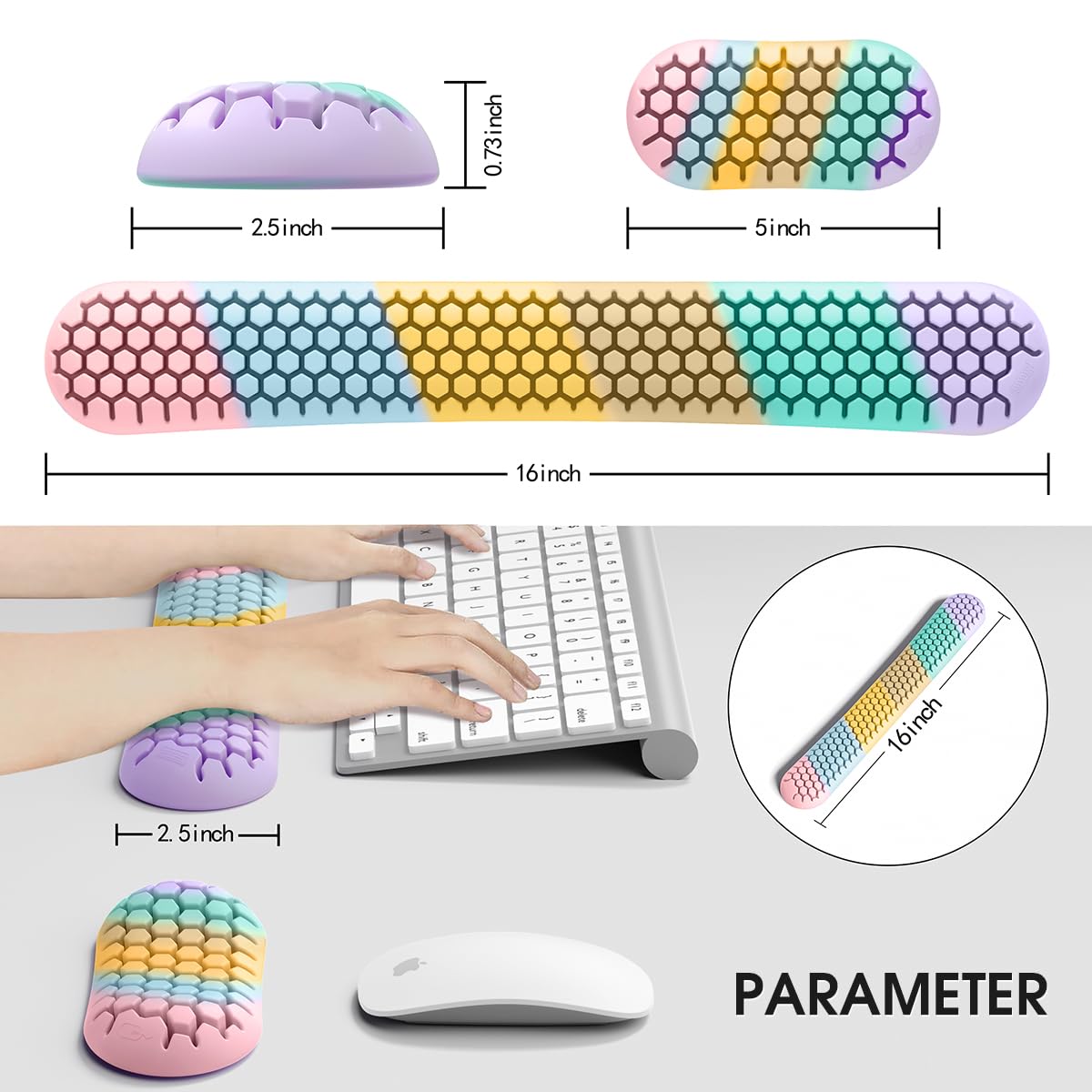 Ergonomic Silicone Wrist Rest Set - Keyboard & Mouse Support Pad with Honeycomb Design for Office, Gaming, V1107-CS-GJJPST