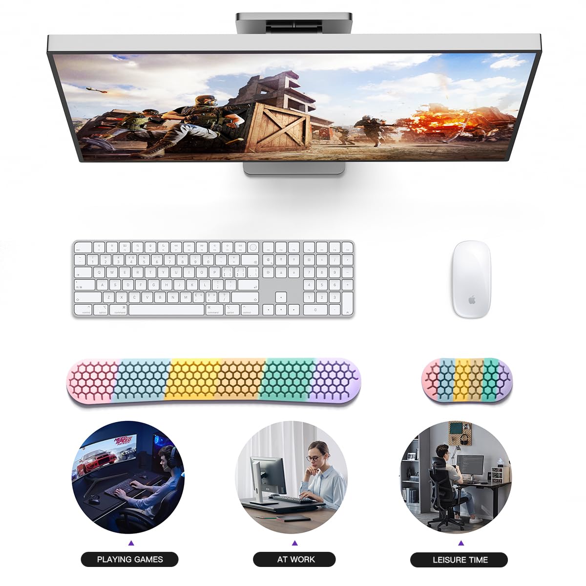Ergonomic Silicone Wrist Rest Set - Keyboard & Mouse Support Pad with Honeycomb Design for Office, Gaming, V1107-CS-GJJPST