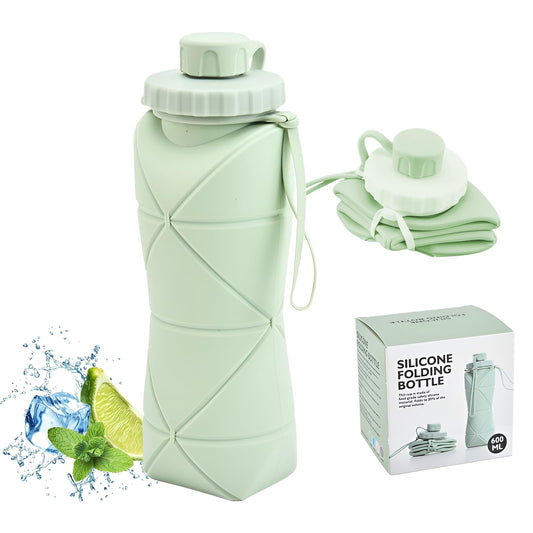 Collapsible Silicone Water Bottle 600ML - Foldable, Leak-Proof, BPA-Free, Portable Outdoor Sports Bottle with V1107-CS-GJZDSBL