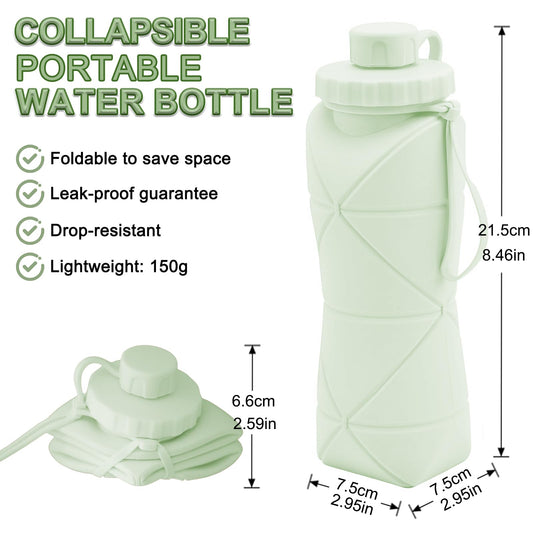 Collapsible Silicone Water Bottle 600ML - Foldable, Leak-Proof, BPA-Free, Portable Outdoor Sports Bottle with V1107-CS-GJZDSBL