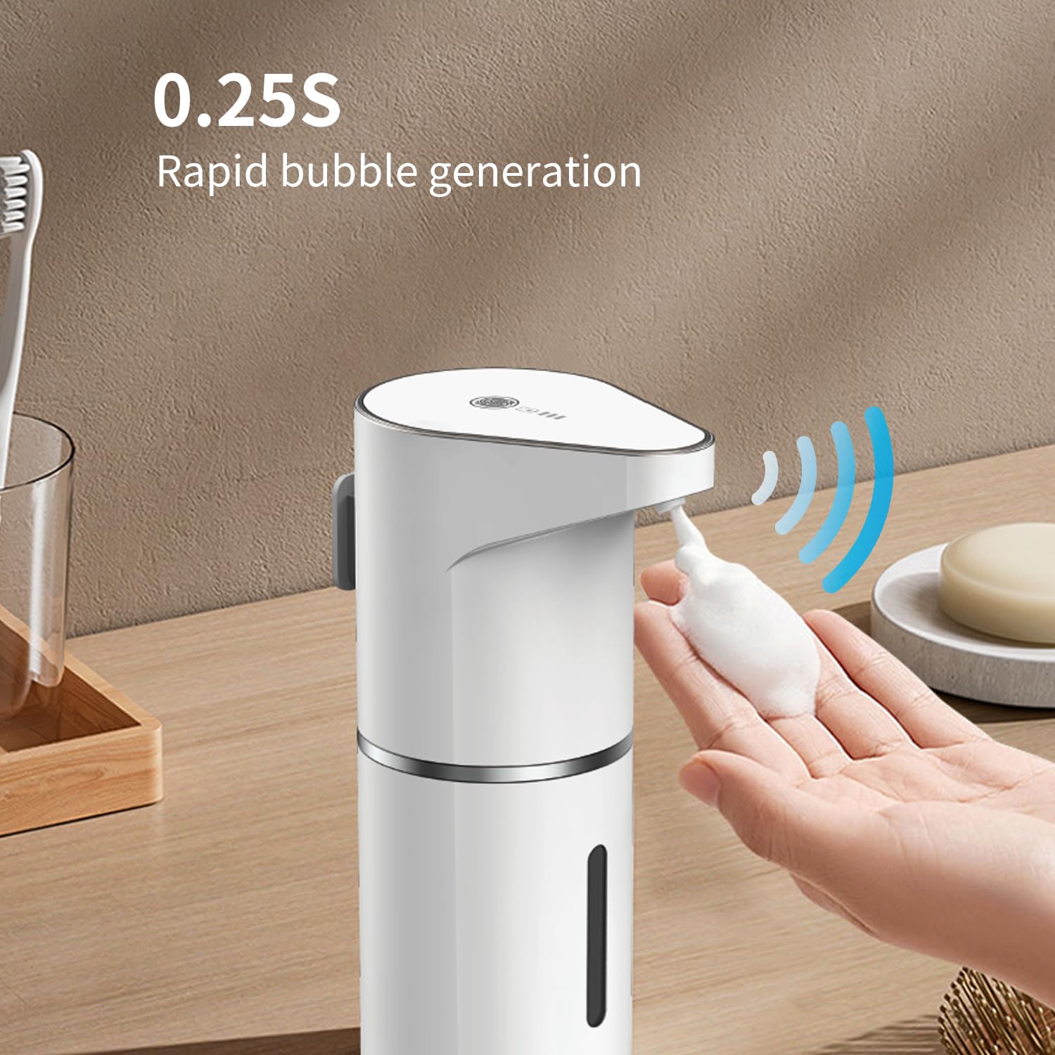 Automatic Sensor Foam Soap Dispenser - 350mL Rechargeable Touchless Hand Soap Pump with 3 Adjustable Levels & V1107-CS-GYZQ