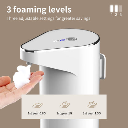 Automatic Sensor Foam Soap Dispenser - 350mL Rechargeable Touchless Hand Soap Pump with 3 Adjustable Levels & V1107-CS-GYZQ