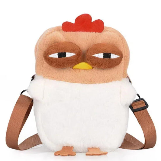 Cute Chicken Plush Crossbody Bag - White & Brown Kawaii Animal Backpack for Kids & Girls | Fun Gift Idea V1107-CS-GZDJXKB