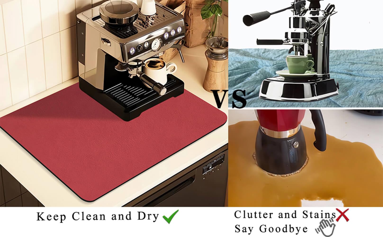 Kitchen Counter Mat for Coffee Maker - Absorbent & Quick-Dry Bar Pad with Non-Slip Backing, Protective V1107-CS-GZNXSSGD15080
