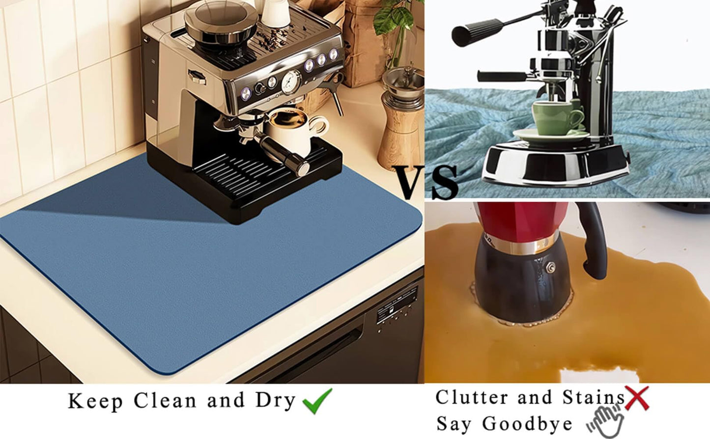 Kitchen Counter Mat for Coffee Maker - Absorbent & Quick-Dry Bar Pad with Non-Slip Backing, Protective V1107-CS-GZNXSSGD34060