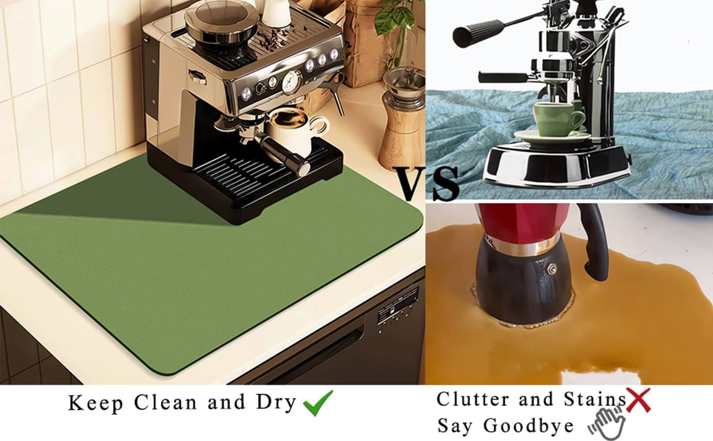 Kitchen Counter Mat for Coffee Maker - Absorbent & Quick-Dry Bar Pad with Non-Slip Backing, Protective V1107-CS-GZNXSSGD45080
