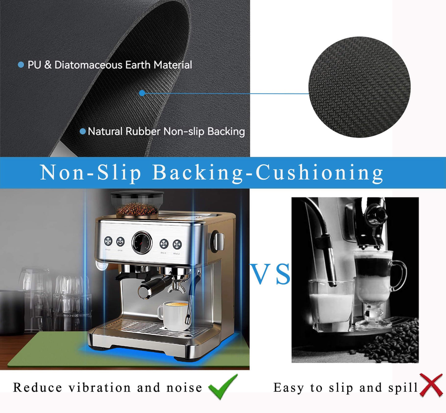 Kitchen Counter Mat for Coffee Maker - Absorbent & Quick-Dry Bar Pad with Non-Slip Backing, Protective V1107-CS-GZNXSSGD45080