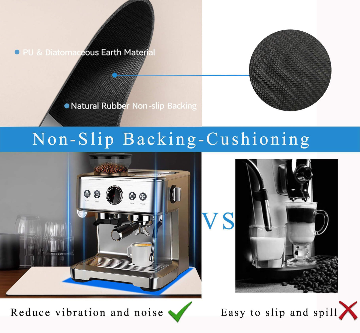 Kitchen Counter Mat for Coffee Maker - Absorbent & Quick-Dry Bar Pad with Non-Slip Backing, Protective V1107-CS-GZNXSSGD53040