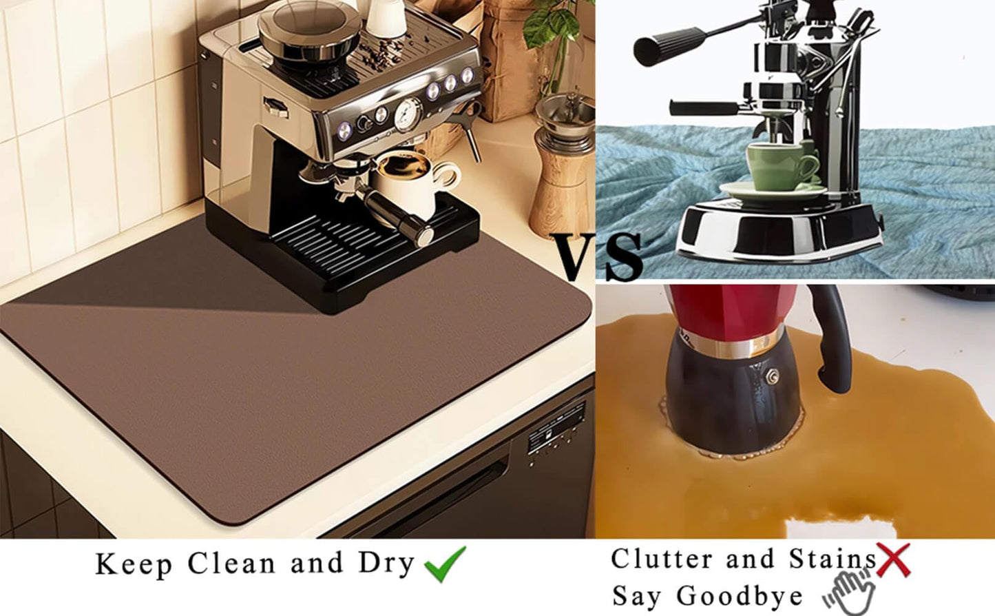 Kitchen Counter Mat for Coffee Maker - Absorbent & Quick-Dry Bar Pad with Non-Slip Backing, Protective V1107-CS-GZNXSSGD65080
