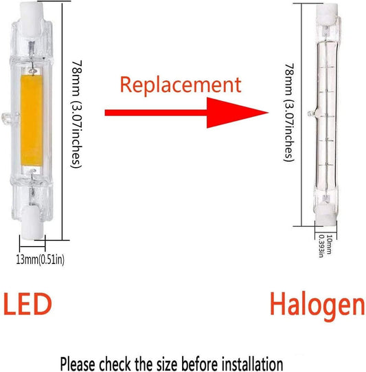 2PCS 10W R7S LED COB Bulb, Dimmable 78mm Double-Ended J-Type T3 Lamp, 100W Halogen Equivalent, 1000LM 6000K V1107-CS-HCDSDD